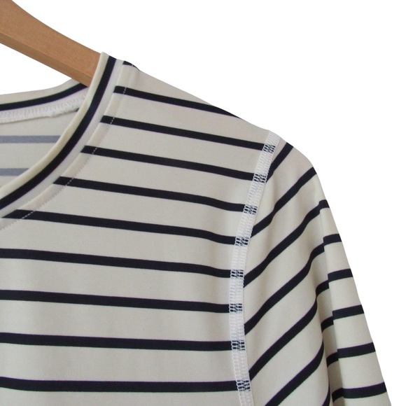 LL Bean UPF 50+ Sun Shirt Small Cream Black Striped Long Sleeve Sweat Wicking - Picture 4 of 7